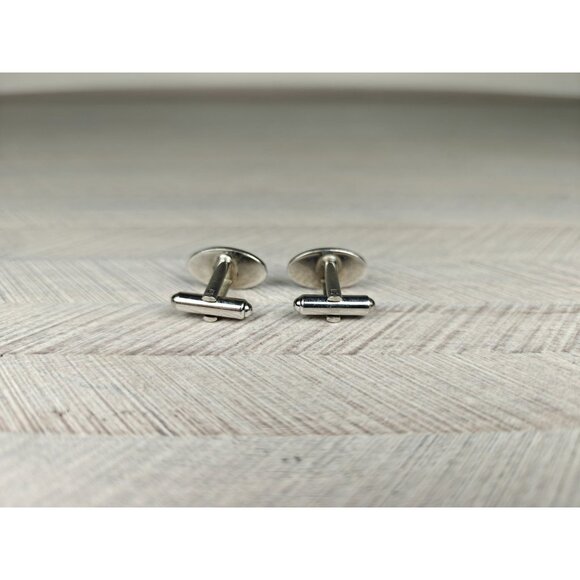 Vintage Hickok Silver Tone Oval Cufflinks With Rhinestone Accents MCM Retro - Picture 3 of 7
